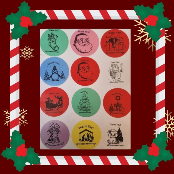 100 Christmas Customized Thank You Stickers - pick one design - Picture 1 of 16